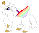 Angel Rainbow, a white winged unicorn with rainbow wings and a halo