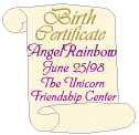 birth certificate of Angel Rainbow