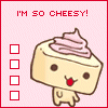 cutely drawn cheesecake slice head people with the text 'i'm so cheesy!'