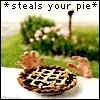 two hands reaching over a windowsill towards a berry pie with the text 'steals your pie!'