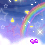a night sky with a glittering rainbow in the background