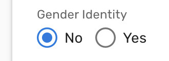 a form asking gender idenity, with a yes option, and a no option which has been selected