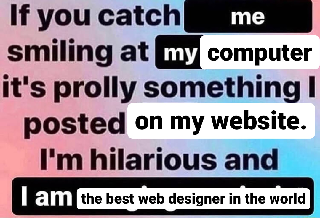 if you catch me smiling at my computer it's prolly something i posted on my website. i am hilarious and the best web designer in the world