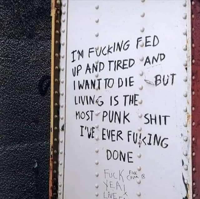 i'm fucking fed up and tired and i want to die but living is the most punk shit i've ever fucking done