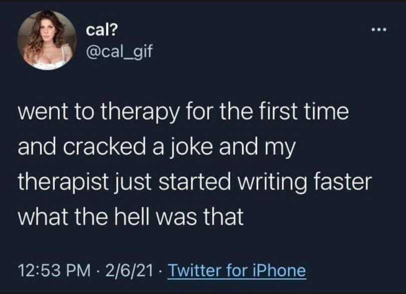 went to therapy for the first time and cracked a joke and my therapist just started writing faster what the hell was that...